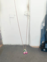 Cherry Necklace | 925 Sterling Silver Cherry Necklace | Red Stone Ruby Necklace | Cherries Charm Necklace – Handmade Cute Pendant